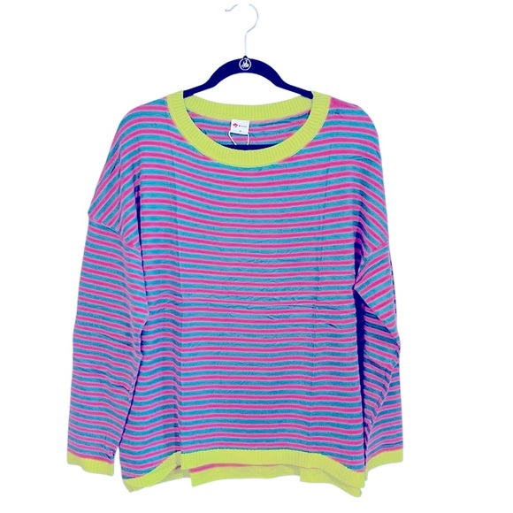 NWT Wiholl Striped Pink and Green Long Sleeve Sweater Oversized Medium - Picture 2 of 7